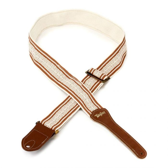 Taylor Cotton Guitar Strap White and Brown Jacquard