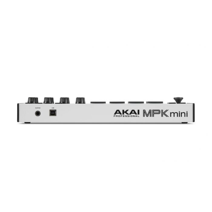 Rear view of an Akai MPK Mini 3 White MIDI Keyboard