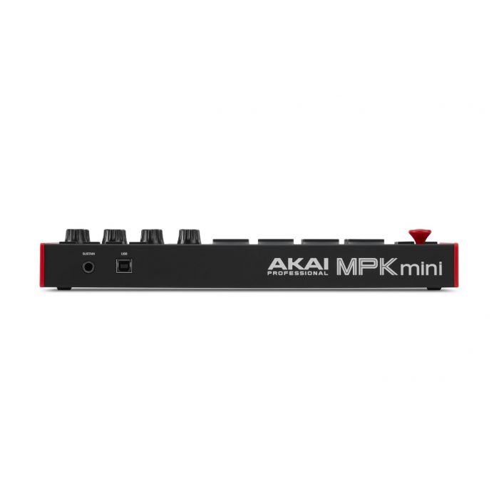 Rear view of an Akai MPK Mini 3 MIDI Keyboard