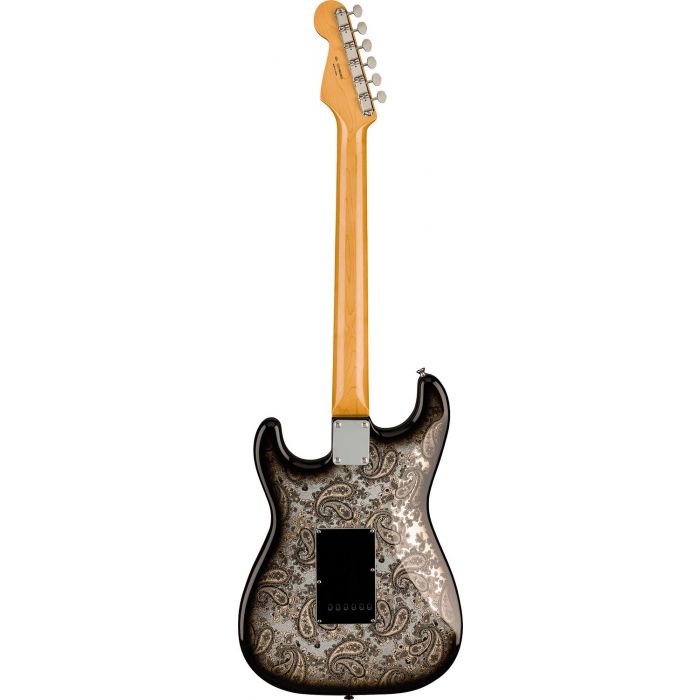 Full rear view of a Fender FSR Made in Japan Stratocaster, Black Paisley