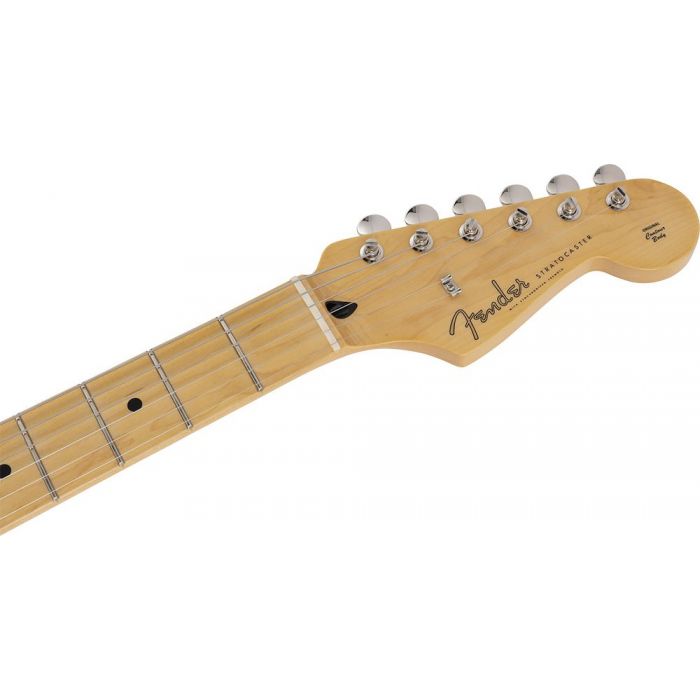 Front view of the headstock on a Fender MIJ Limited Collection Stratocaster MN White Blonde