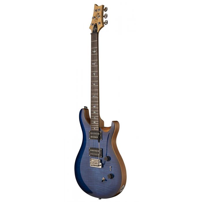 Front tilted view of a PRS 35th Anniversary SE Custom 24 Guitar in Faded Blue Burst