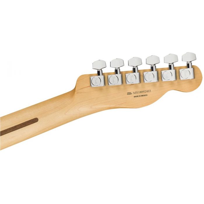Rear view of the headstock on a Fender Player Telecaster LH PF Polar White