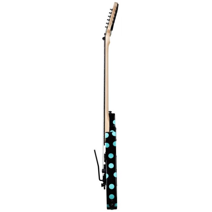 Side-on view of a Kramer Nightswan Electric Guitar, Black w Blue Dots