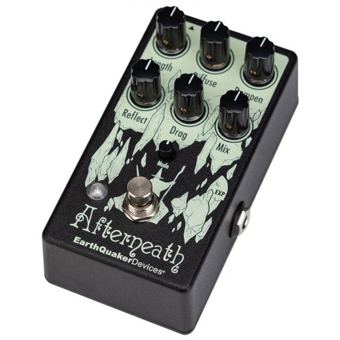 Front left-angled view of a EarthQuaker Devices Afterneath V3 Reverb Pedal