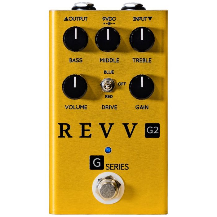 Top-down view of a Revv Amplification Limited Edition G2 Gold Overdrive Pedal