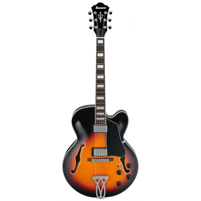 Full frontal view of a Ibanez AF75 Artcore Series Hollowbody Guitar in Brown Sunburst