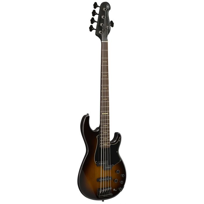 Front tilted view of a Yamaha BB 735A 5-String Bass, Dark Coffee Sunburst