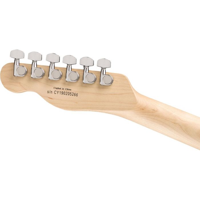 Rear view of the headstock on a Squier FSR Affinity Series Telecaster, Natural