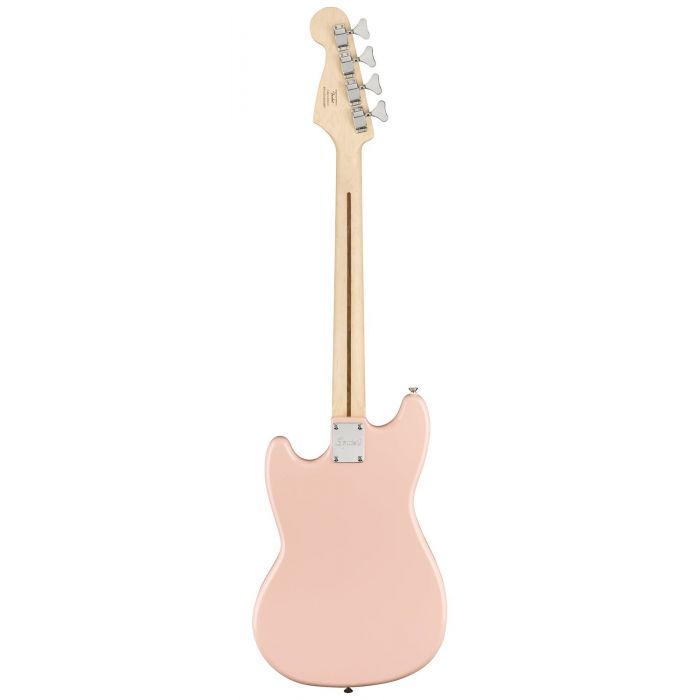 Full rear view of a Squier FSR Bronco Short-Scale Bass, Shell Pink