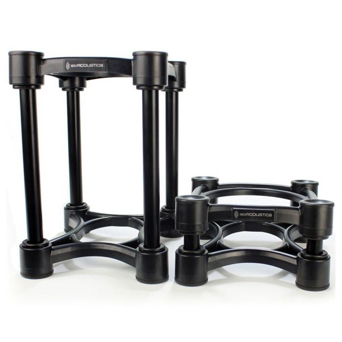 Full view of a set of Black IsoAcoustics 155 Stands