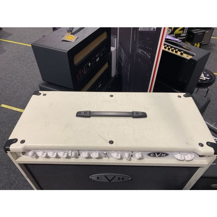 Top-down view of a Pre-Loved EVH 5150 MKIII Ivory 2x12 Combo Amp
