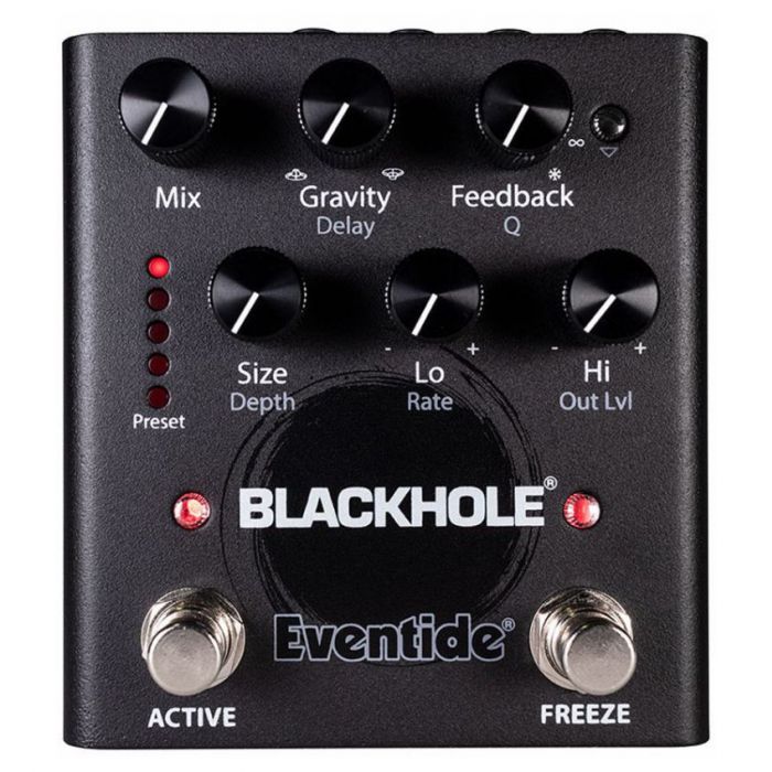 Top down view of an Eventide Blackhole Reverb Pedal