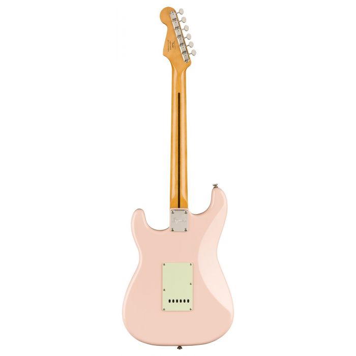 Full rear view of a Squier FSR Classic Vibe 60s Stratocaster Laurel Shell Pink