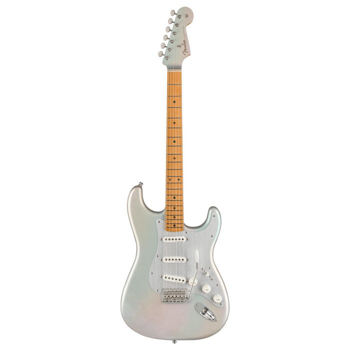 Full frontal view of a Fender H.E.R. Stratocaster Guitar, Chrome Glow