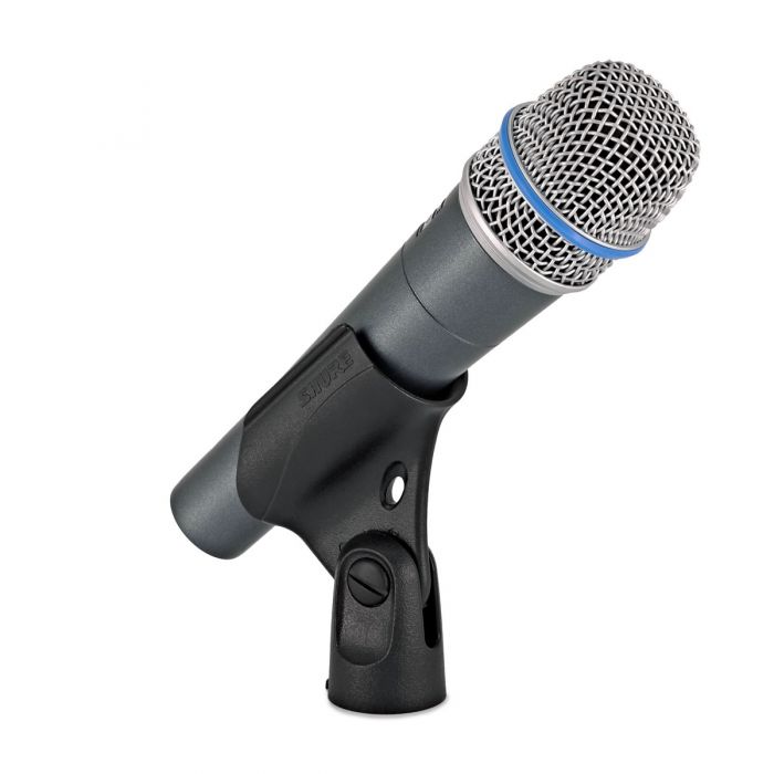 View of Shure Beta 57A Dynamic Microphone in Mic clip