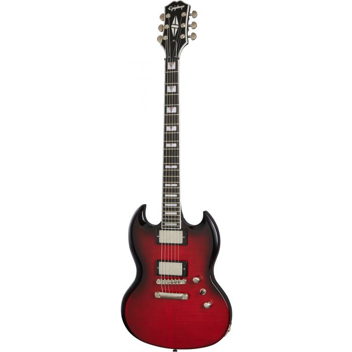 Front view of a Epiphone SG Prophecy Red Tiger Aged Gloss