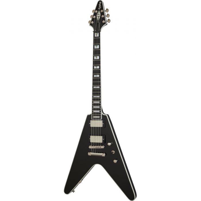 Full frontal view of an Epiphone Flying V Prophecy Black Aged Gloss