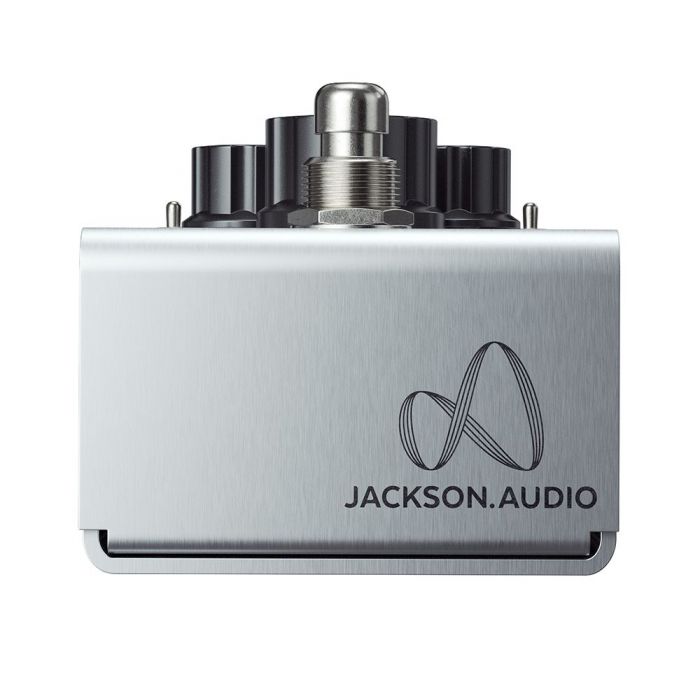 Closeu pf the logo on a Jackson Audio Prism Buffer Boost, EQ and Overdrive Pedal