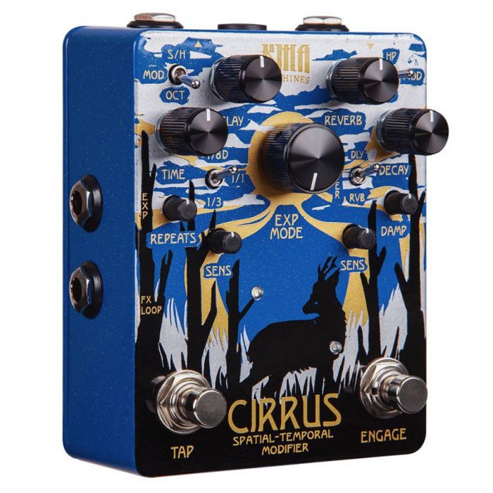 Front right-angled view of a KMA Audio Machines Cirrus ICE Delay and Reverb Pedal