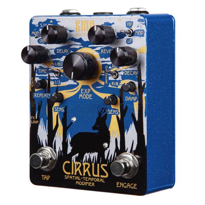 Front left angled view of a KMA Audio Machines Cirrus ICE Delay and Reverb Pedal