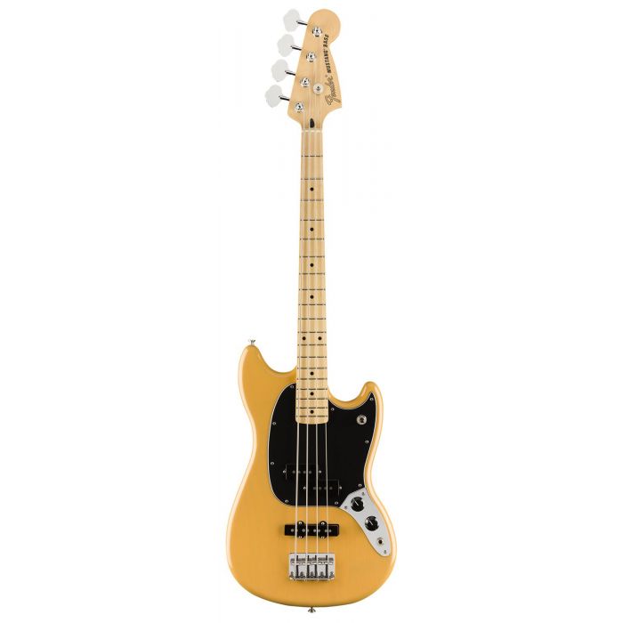 Full frontal view of a Fender Ltd Edition Player Mustang Bass, Butterscotch Blonde