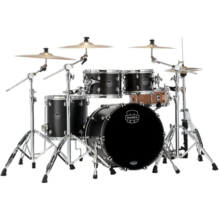 Full view of a Mapex Saturn 2020 Fusion 4-Piece Shell Pack, Satin Black
