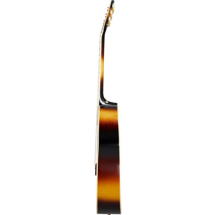 Side-on view of an Epiphone Inspired By Gibson J-200, Aged Vintage Sunburst Gloss