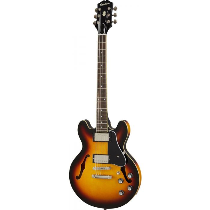 Full frontal view of an Epiphone Inspired By Gibson ES-339 Vintage Sunburst