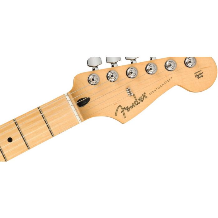 Close up of the headstock on the Fender Ltd Edition Player Stratocaster MN Black