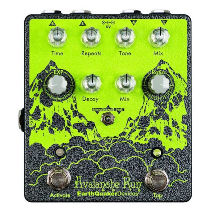TOp-down view of a EarthQuaker Devices Avalanche Run V2 RYO Edition Reverb and Delay