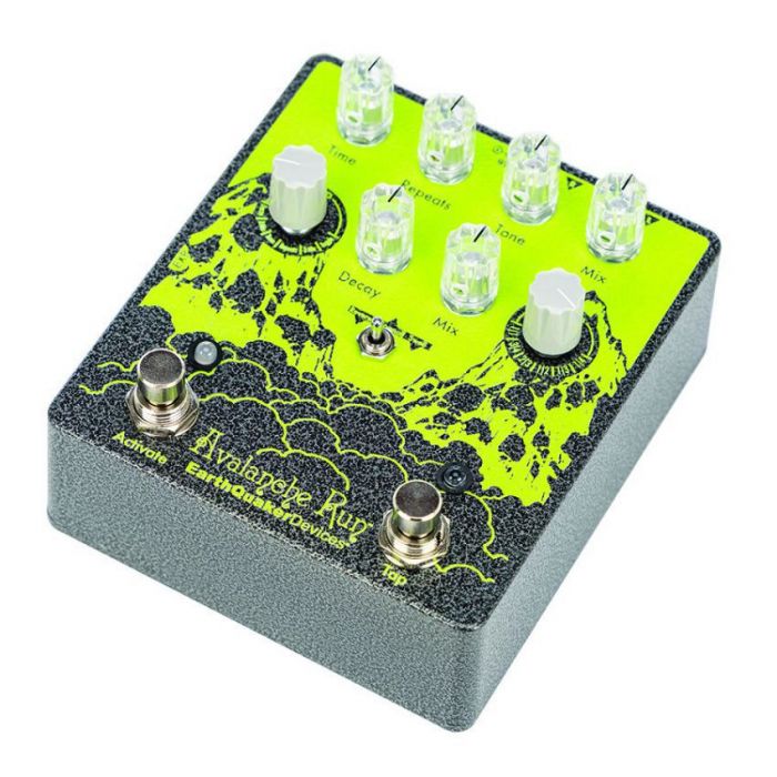 Right-angled view of an EarthQuaker Devices Avalanche Run V2 RYO Edition Reverb and Delay