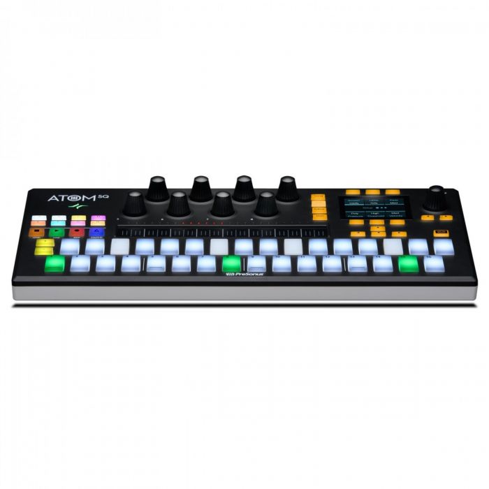 Front angled view of the Presonus ATOM SQ Hybrid MIDI Keyboard/Pad Controller