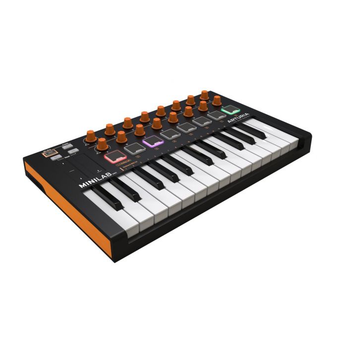 Angled View of Arturia MiniLab MkII Black and Orange Edition USB MIDI Keyboard