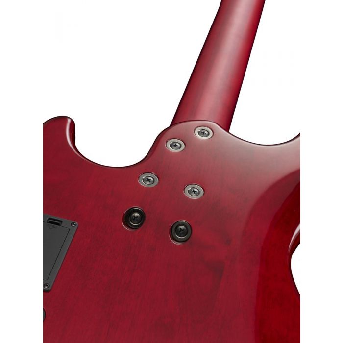 Closeup of the neck heel on a Yamaha Peter Hook Signature BB Bass Guitar
