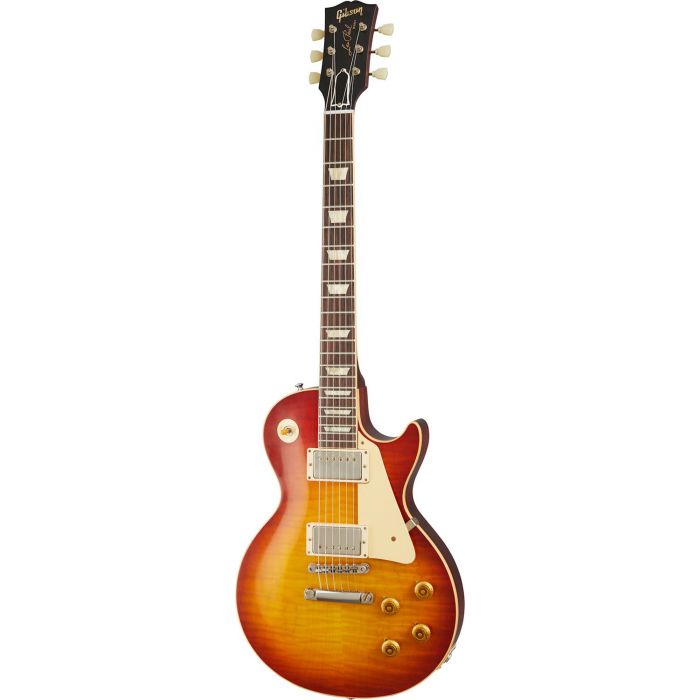 Full frontal view of a Gibson 1959 Les Paul Standard Reissue VOS, Washed Cherry Sunburst