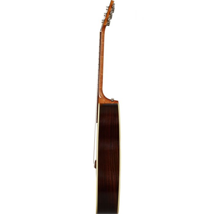 Side-on view of a Gibson J-45 Studio Rosewood Rosewood Burst