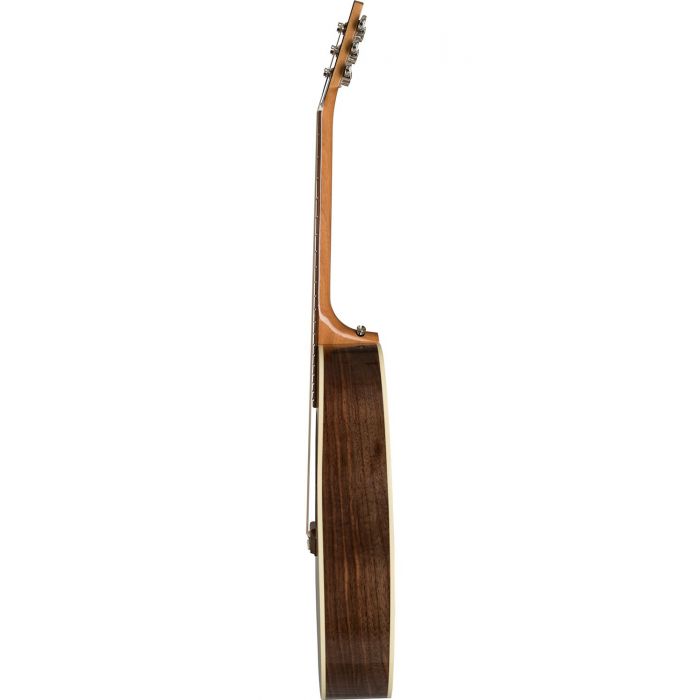 Side-on view of a Gibson J-45 Studio Walnut Electro Acoustic, Antique Natural