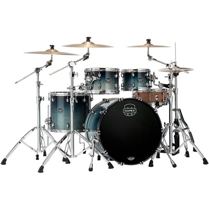 Front view of a Mapex Saturn 2020 SR529X-RJ 4-Piece Rock Pack, Teal Blue Fade