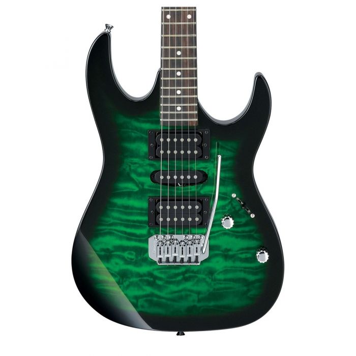 Body close up of the Ibanez GRX70QA Electric Guitar Transparent Emerald Burst