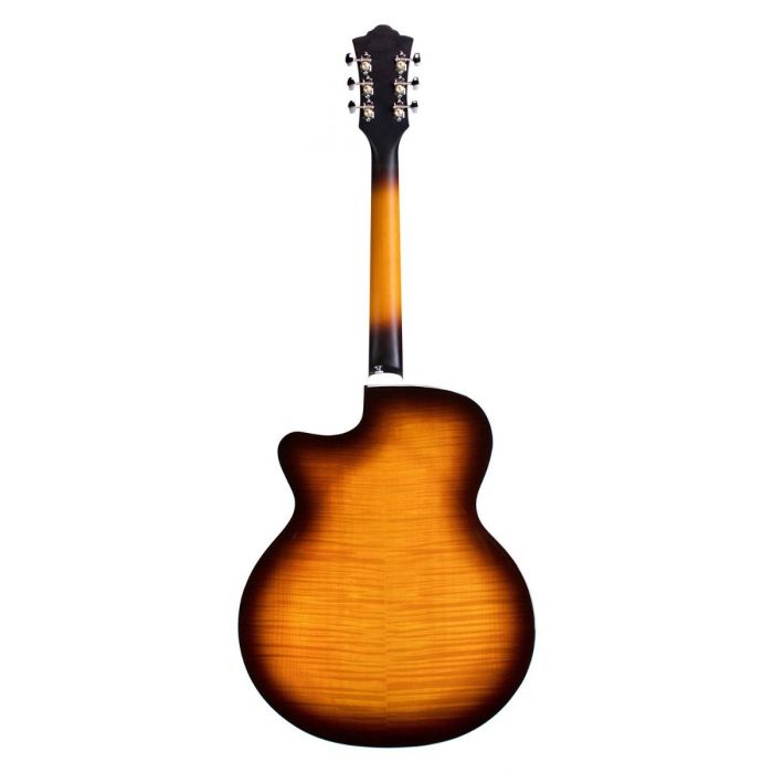 Back view of the Guild F-250CE Deluxe Maple Electro Acoustic Antique Burst
