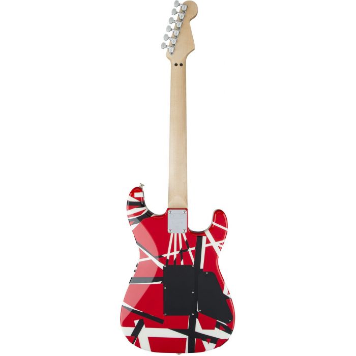 Rear view of an EVH Striped Series Electric Guitar, Red Black And White