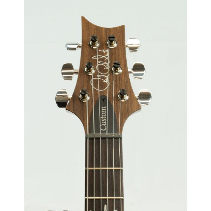 Closeup of the headstock on a PRS Custom 24 Guitar Pattern Thin RW, Emerald