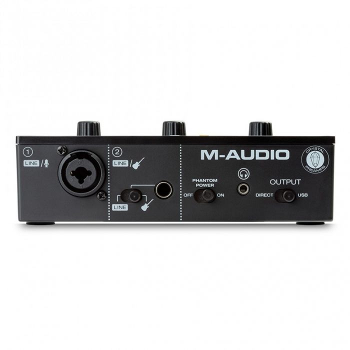 Front angle of the M-Audio M-Track Solo 2-channel USB Audio Interface