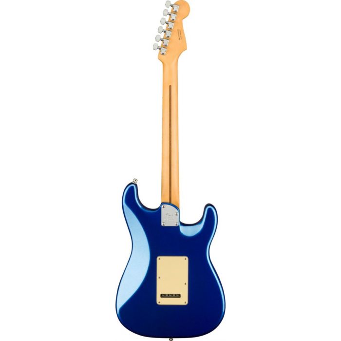 Back view of the Fender American Ultra Stratocaster Left-Hand MN Cobra Blue