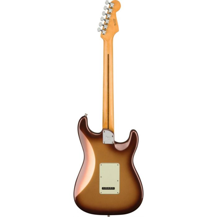 Back view of the Fender American Ultra Stratocaster Left-Hand MN Mocha Burst