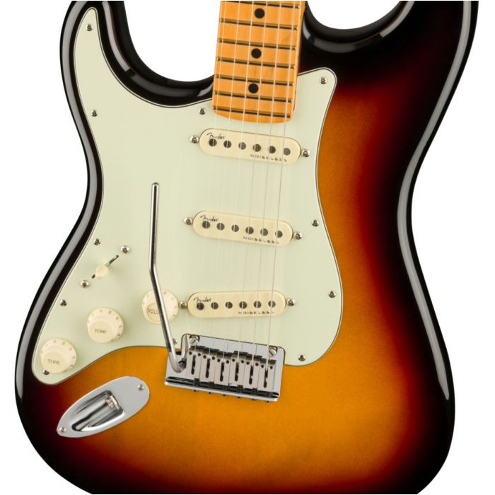Body close up of the Fender American Ultra Stratocaster Left-Hand MN Ultraburst