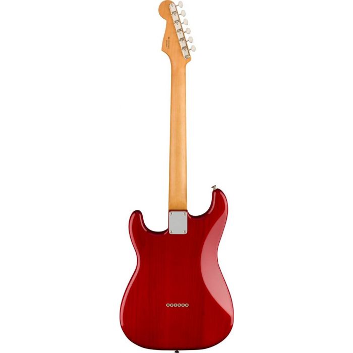 Back view of the Fender Noventa Stratocaster PF Crimson Red Transparent