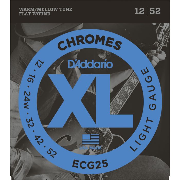 D'Addario ECG25 Chromes Flat Wound Guitar Strings, Light, 12-52