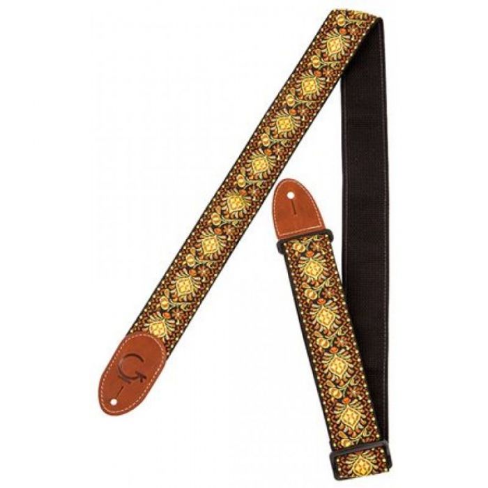 Gretch Yellow/Orange Guitar Strap with Brown Ends